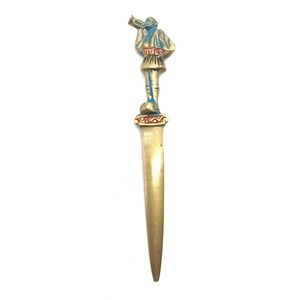 Vintage Greek Evzone Soldier Letter Opener Brass Enamel Grecian Desk Decor Knife